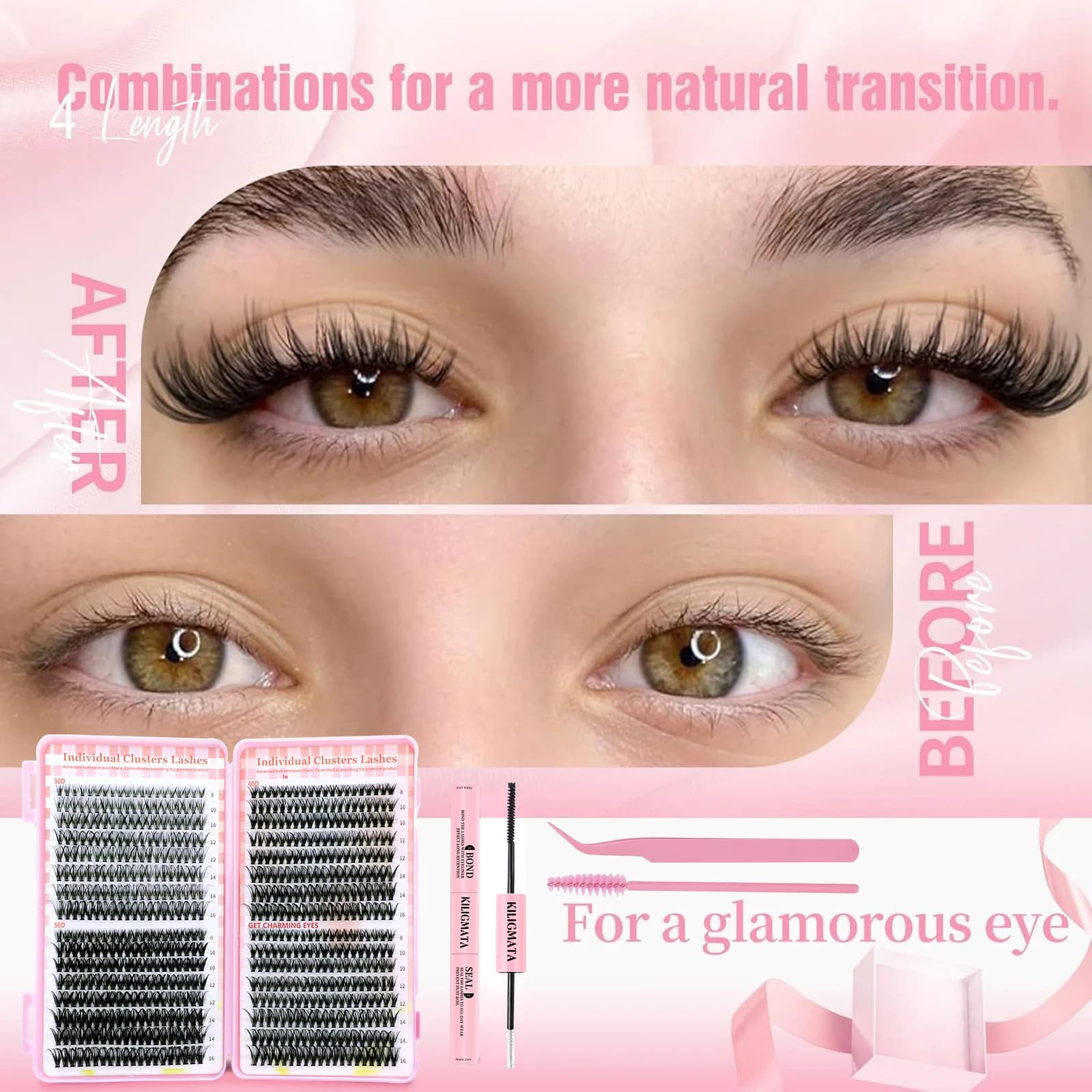 Set di Ciglia Finte 8-16mm Miste, Naturali e Folte con Colla Sigillante e Pinzette per Principianti, Look Drammatico