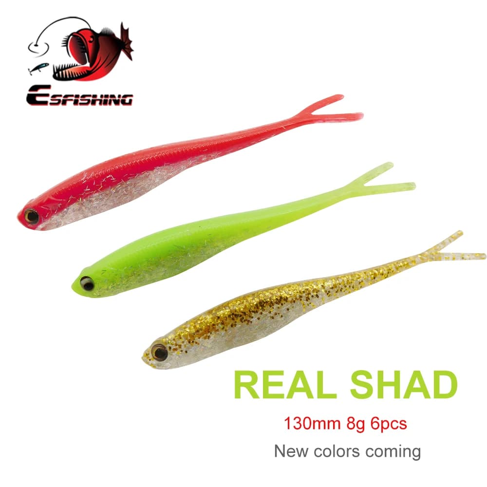 ESFISHING Real Shad 130mm Silicone artificiale Esca morbida Forchetta Coda pesca Minnow Jigging richiamo per luccio luccio pesca