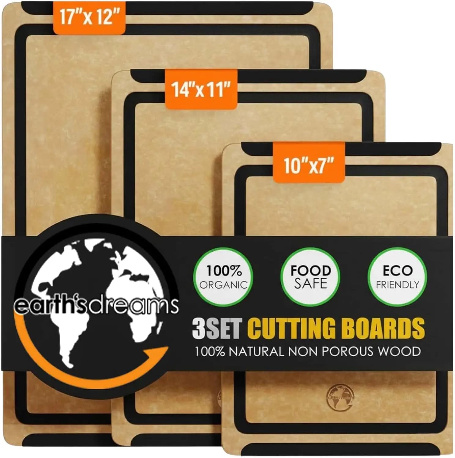 Set di 3 taglieri in legno composito – Lavabili in lavastoviglie, antiscivolo, resistenti ai coltelli