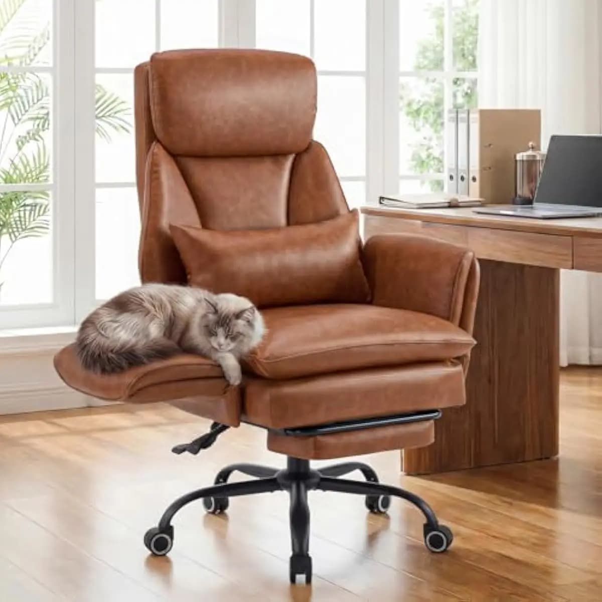 Ergonomic Big Tall Desk Chair with Adjustable Lumbar Pillow Thick Foam Seat Flip-Up Armrests Reclining Back 90°-150° Detachable