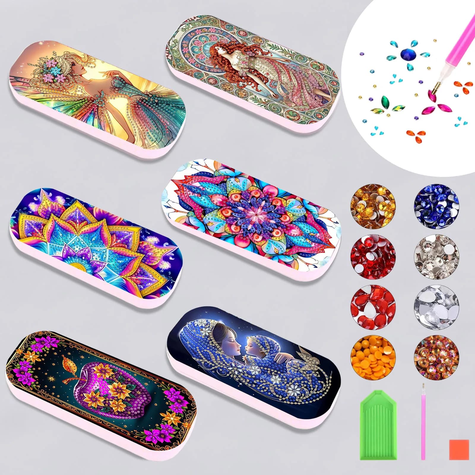 1 mandala 5D fai da te, set di pittura con diamanti di forma irregolare con motivi di bellezza, scatola di cancelleria per l'organizzazione della scrivania dell'ufficio e della casa