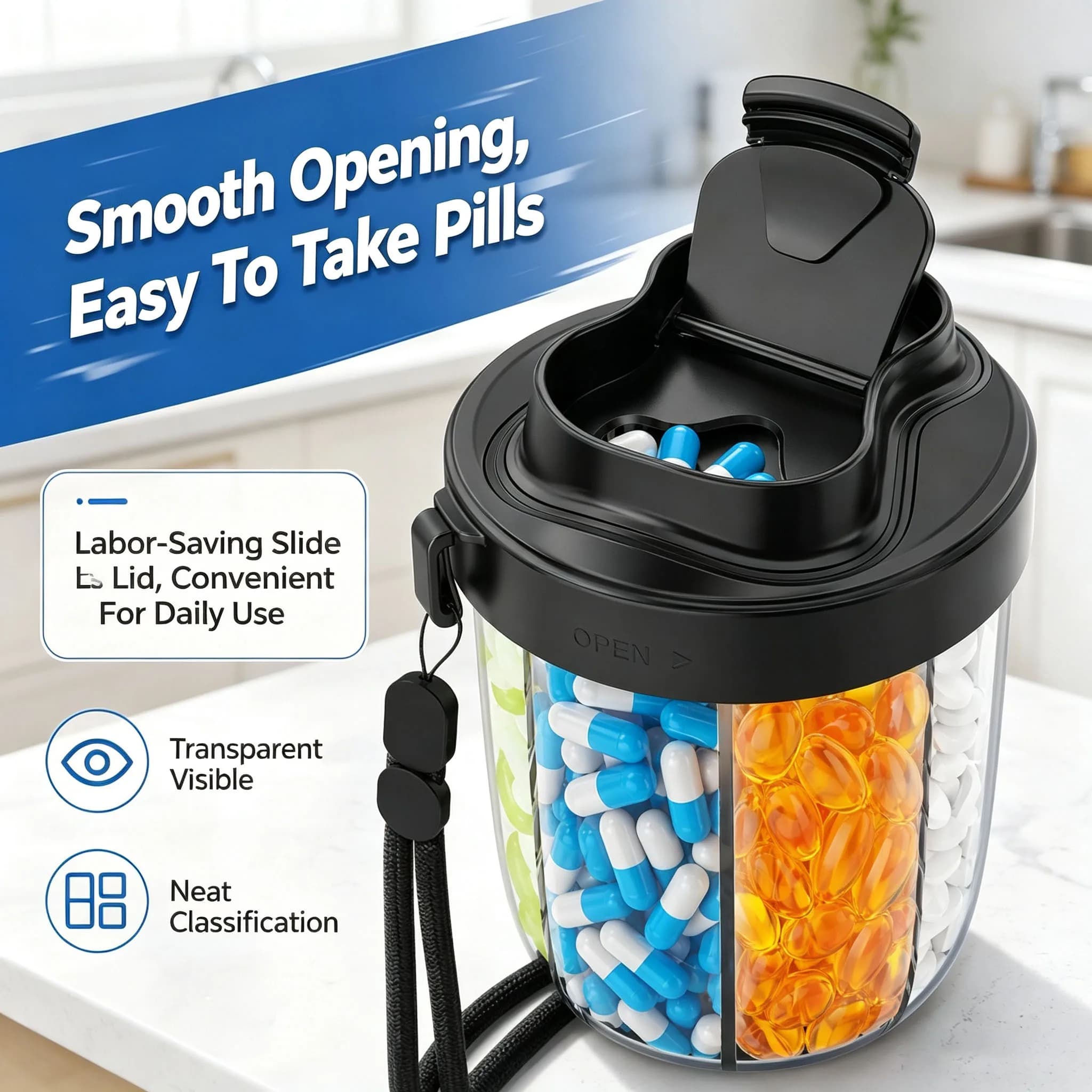 Portable 7-Compartment Vitamin Supplement Storage Box Energy Boost Capsule Organizer Confusion-Reducing Design Storage Box