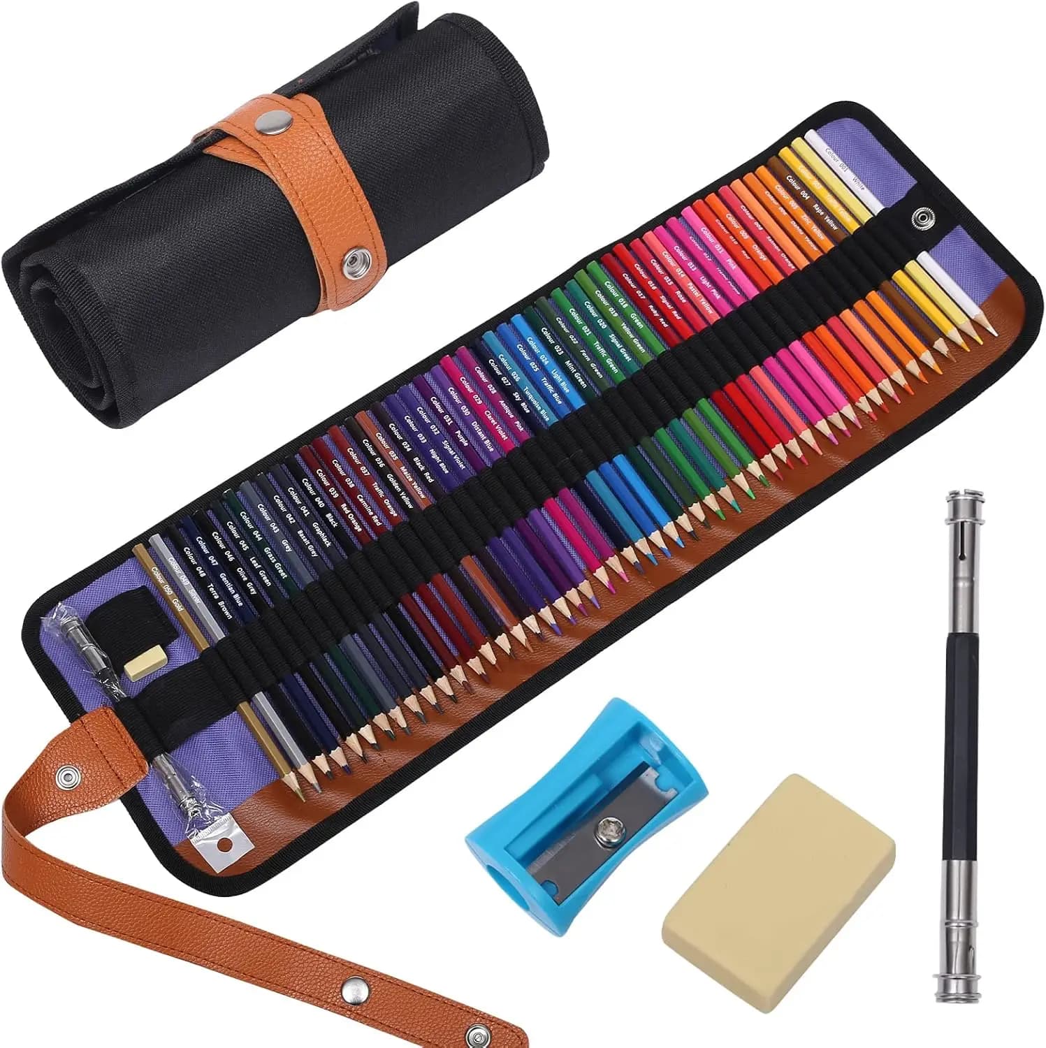 Set di 50 matite colorate con custodia in tela arrotolabile per libri da colorare per adulti, disegno, schizzi, regalo grazioso
