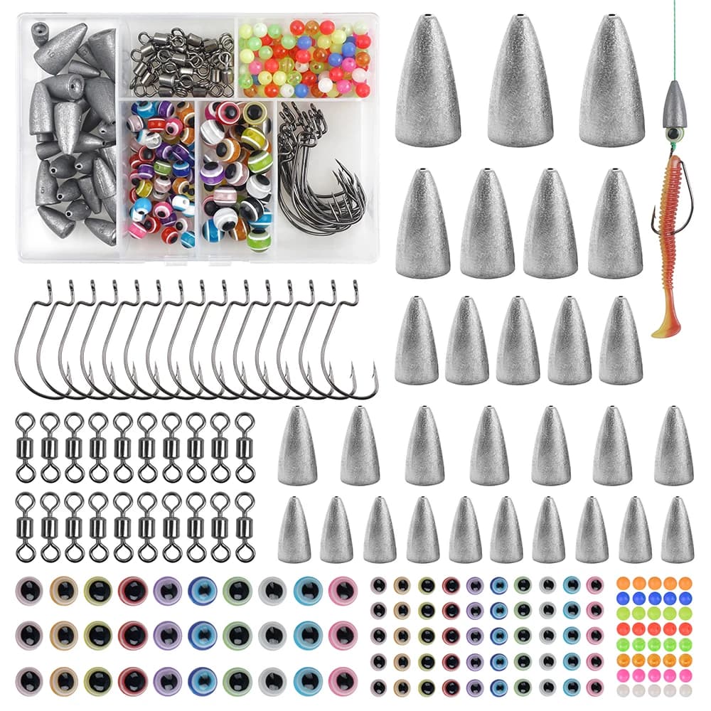 184 pezzi pesi da pesca zavorra pesca Carolina Rig Texas Rig Kit include ganci a vite senza fine pesi zavorra barile girevole perline occhio di pesce