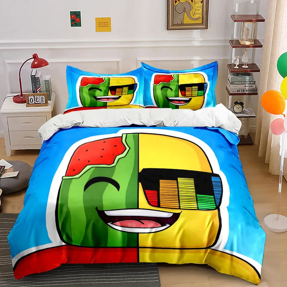 Divertente set di biancheria da letto Watermelon DJ 3 pezzi, set di copripiumini in morbida microfibra, set di federe per bambini, decorazioni per la camera da letto dei giocatori, regalo