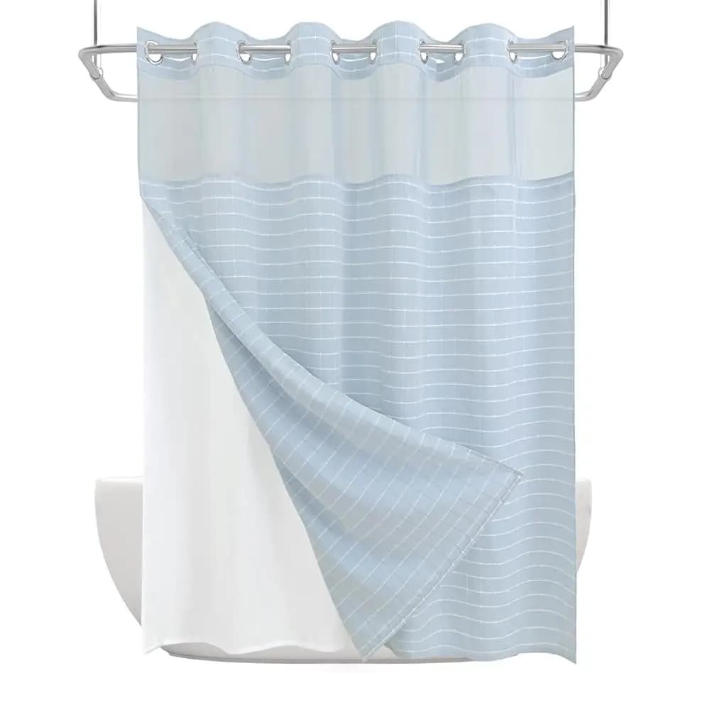 Spedizione Gratuita: Tenda Doccia Serie Calm Horizon Senza Ganci, Jacquard con Fodera a Incastro, 4 Magneti e Ventose Laterali, Idrorepellente