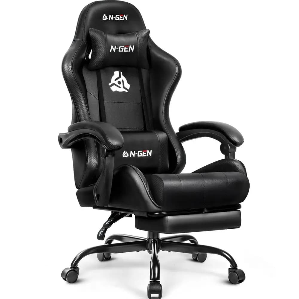 GAMING Video Gaming Chair with Footrest Lumbar Support for Home Office High Back Recliner Height Adjustable Ergonomic Comfy Lea