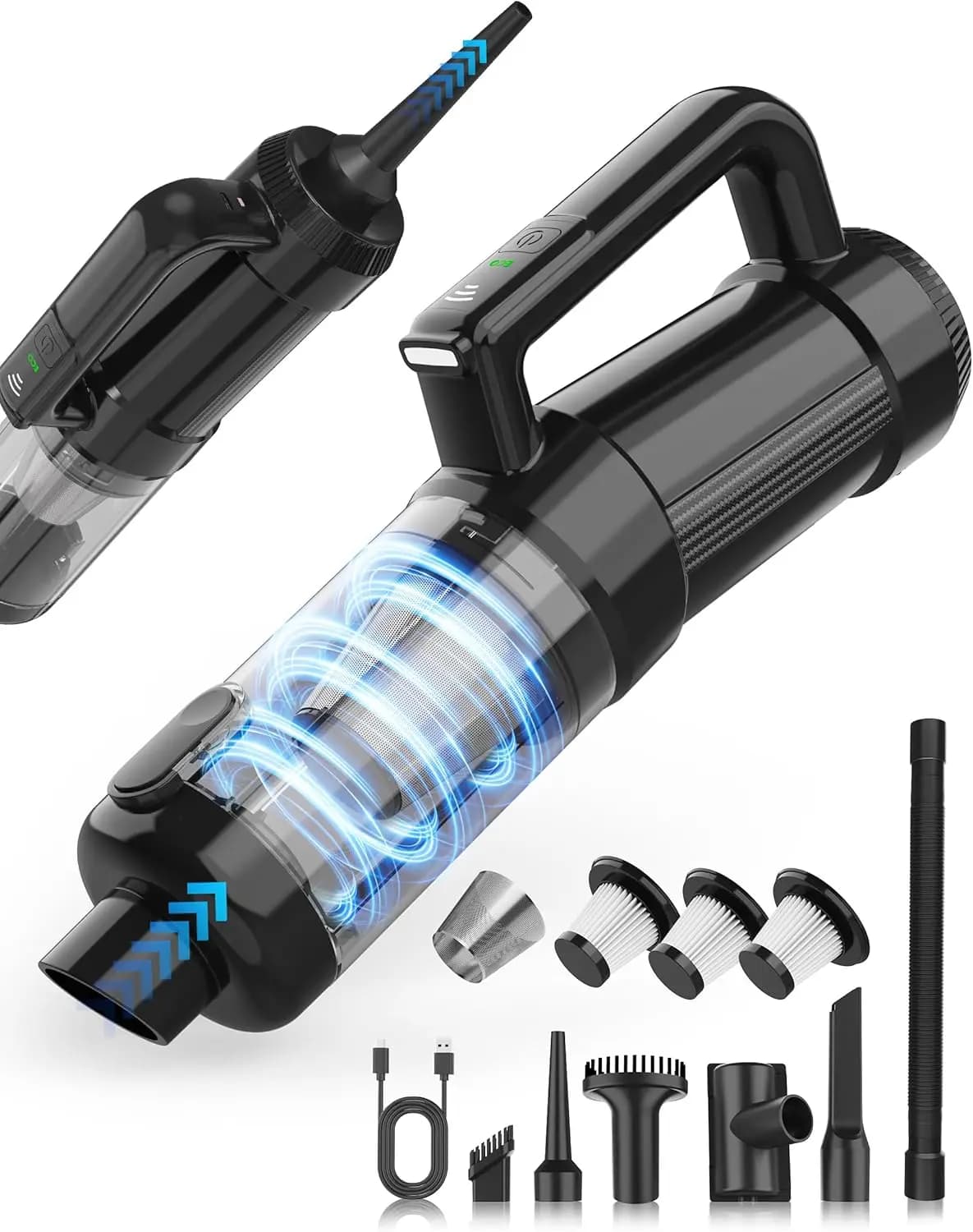 Aspirapolvere portatile senza fili con aspirazione da 18000PA, motore brushless e luce LED per auto, casa, animali domestici