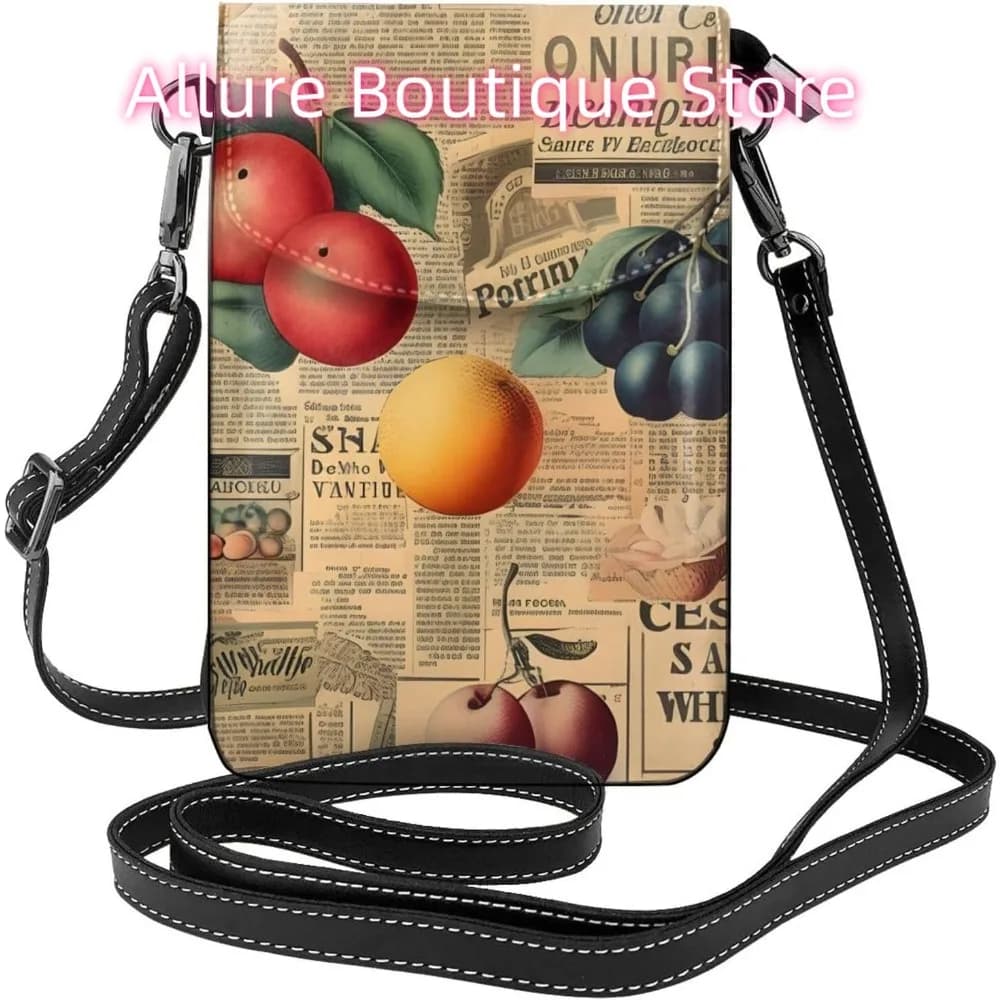 Simpatica borsa a tracolla per giornali di frutta per donna Custodia da viaggio piccola in pelle PU per cellulare Mini borsa per telefono leggera Portafoglio Croce