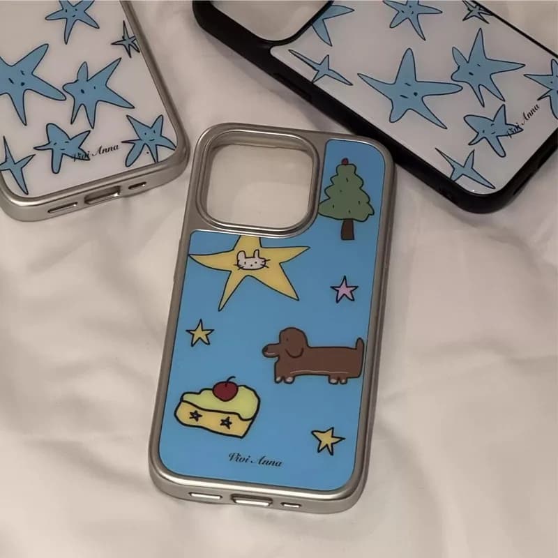 Korean INS Niche Creative Blue Star Puppy Couple Phone Case for iPhone 17 16e 16 15 14 13 12 11 Air Pro Max X XR XSMAX 8 7 Plus