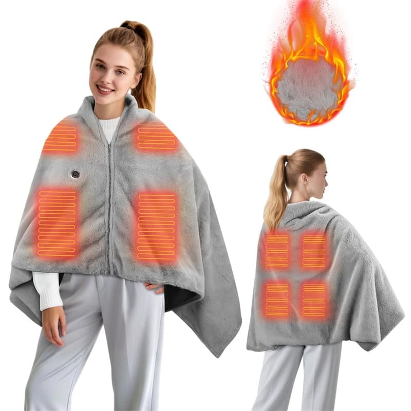 USB Heated Shawl Blanket With Double-Layer Electric Blanket Soft Flannel Polar Fleece 3 Temp Levels Portable Electric Wrap