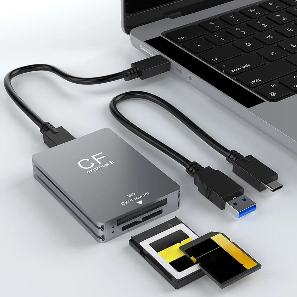 Lettore di schede SD CFexpress 2 in 1 tipo B con cavo USB C/A, supporto Android/Windows/Mac OS per fotocamere SLR