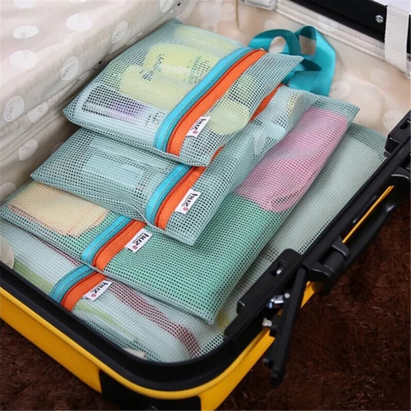 4 pezzi/set borsa da viaggio borsa da viaggio portatile in rete custodia da toilette vestiti biancheria intima borsa da appendere custodia organizer