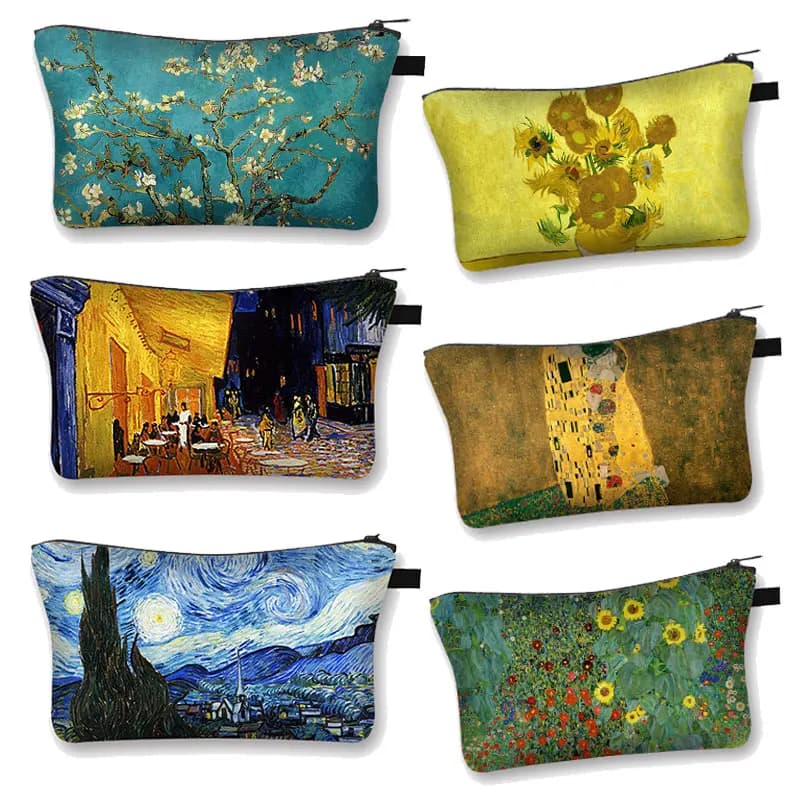 Van Gogh Pittura a olio Lacrime Bacio Ninfe d'acqua Notte stellata Borse portaoggetti per la casa Scatola cosmetica per donna Borsa per trucco per ragazza Borse da toilette