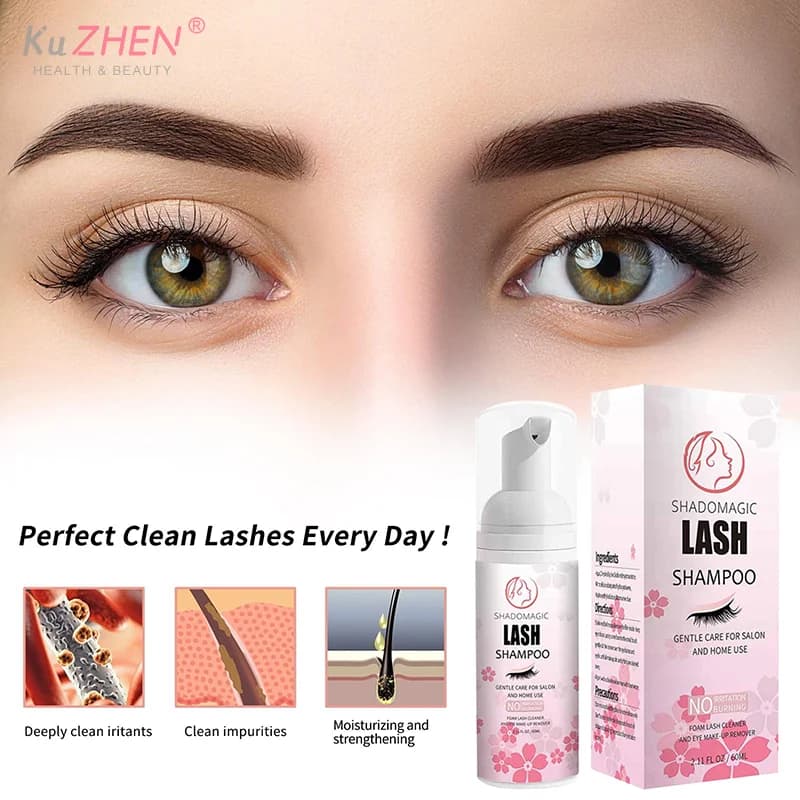 Detergent foam for 60ML eyelashes, quick cleaning, eyelash shampoo, dirt removal and oil, delicate formula for salon and home use, for removal of make-up.