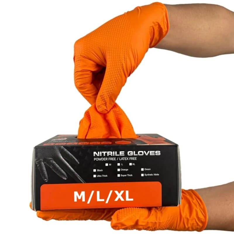 Guanti industriali resistenti monouso in nitrile arancione spesso 8 ml con guanti da lavoro automatici per meccanici con impugnatura strutturata con diamante 3D