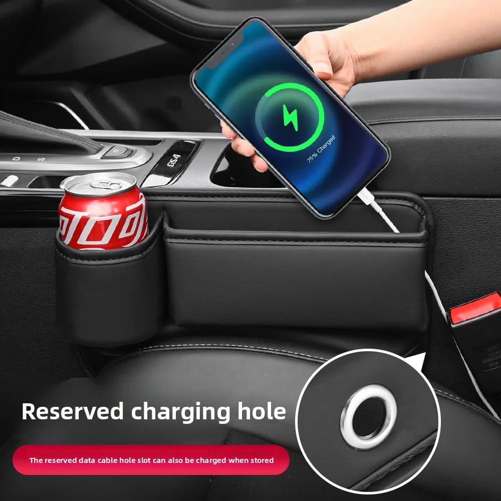 Car Seat Side Storage Pocket For Car Seat Gap Filling Organizer Box With Charging Hole Stowing Tidying Tray Interior Accessories