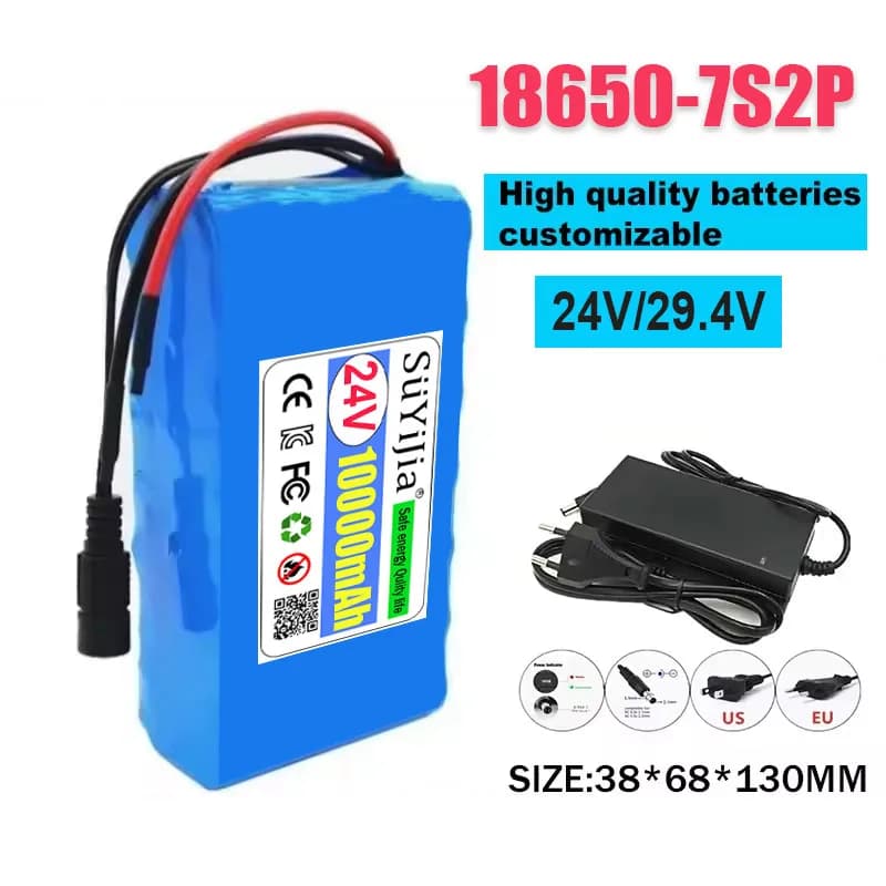 24V/29.4V 7S2P 10Ah 18650 Battery 29.4V 10000mAh Rechargeable Battery Mini Portable Charger for LED/Lamp/Camera with BMS