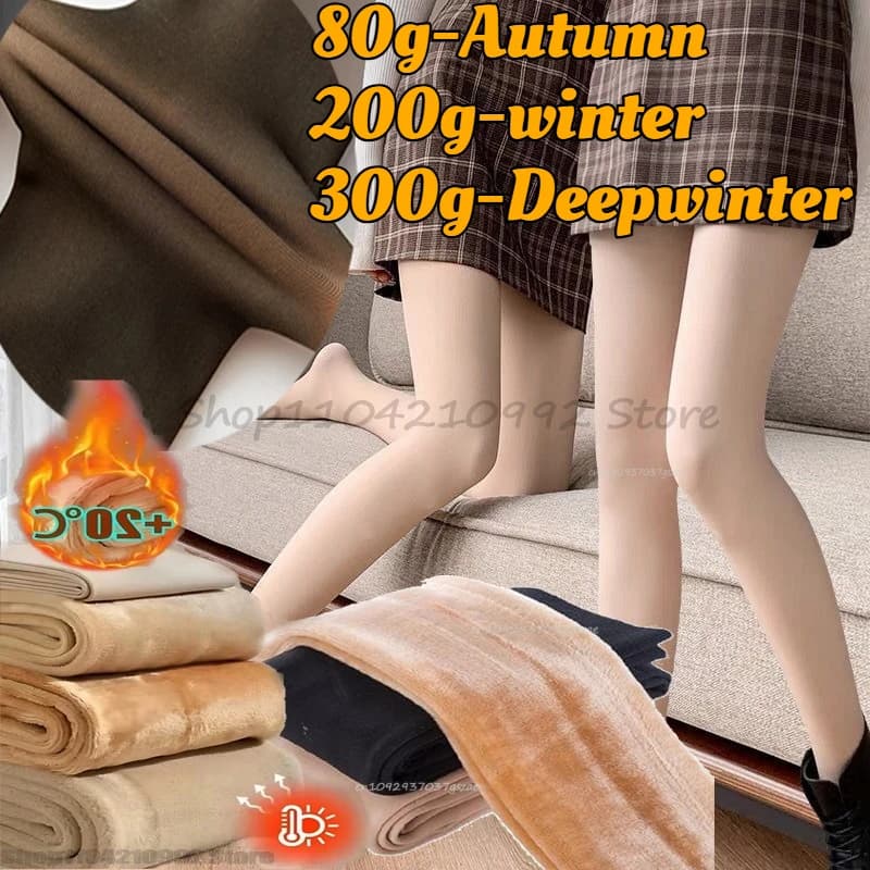 Collant in pile da donna Collant invernali caldi da donna Leggings in pile spesso Collant finto traslucido Calze termiche Donna