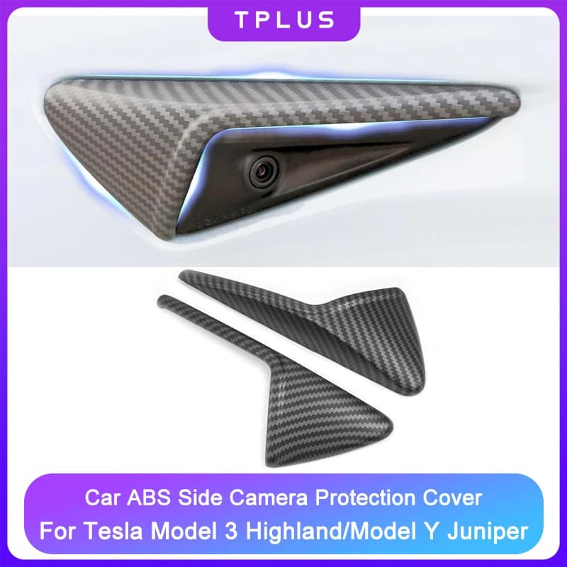 Side Camera Cover for Tesla Model 3 Highland Model Y Juniper 2025 2026 Car ABS Carbon Fiber Side Camera Protection Trim Cover