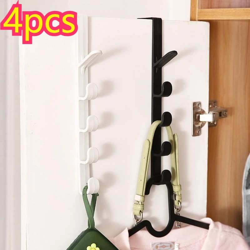4 ganci per porta senza foratura, portaoggetti a 5 scomparti per cappotti, asciugamani, borse, cappelli in camera da letto, bagno e ufficio, portaoggetti per la casa