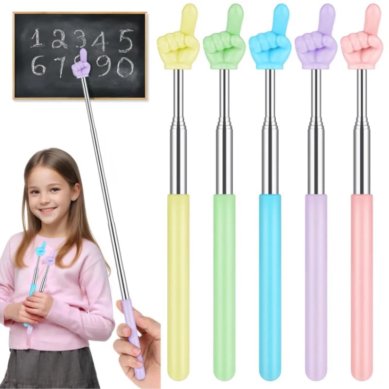 Puntatore didattico in acciaio inossidabile, asta telescopica con design a dito, bastone per l'insegnamento su lavagna bianca, forniture per scuola e ufficio per l'aula.