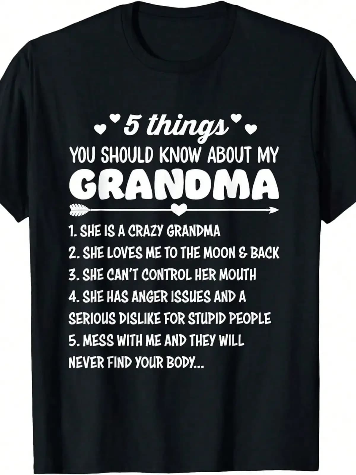 Plus Size, Women's Large-Sized Pure T-Shirt, Black, Round Neck, Grandma's Inspiring Language Theme, 0XL-5XL, 5 Things You Should Know About My Grandma Funny Grandma T-Shirt,Suitable For All Seasons, Everyday Wear For Wome