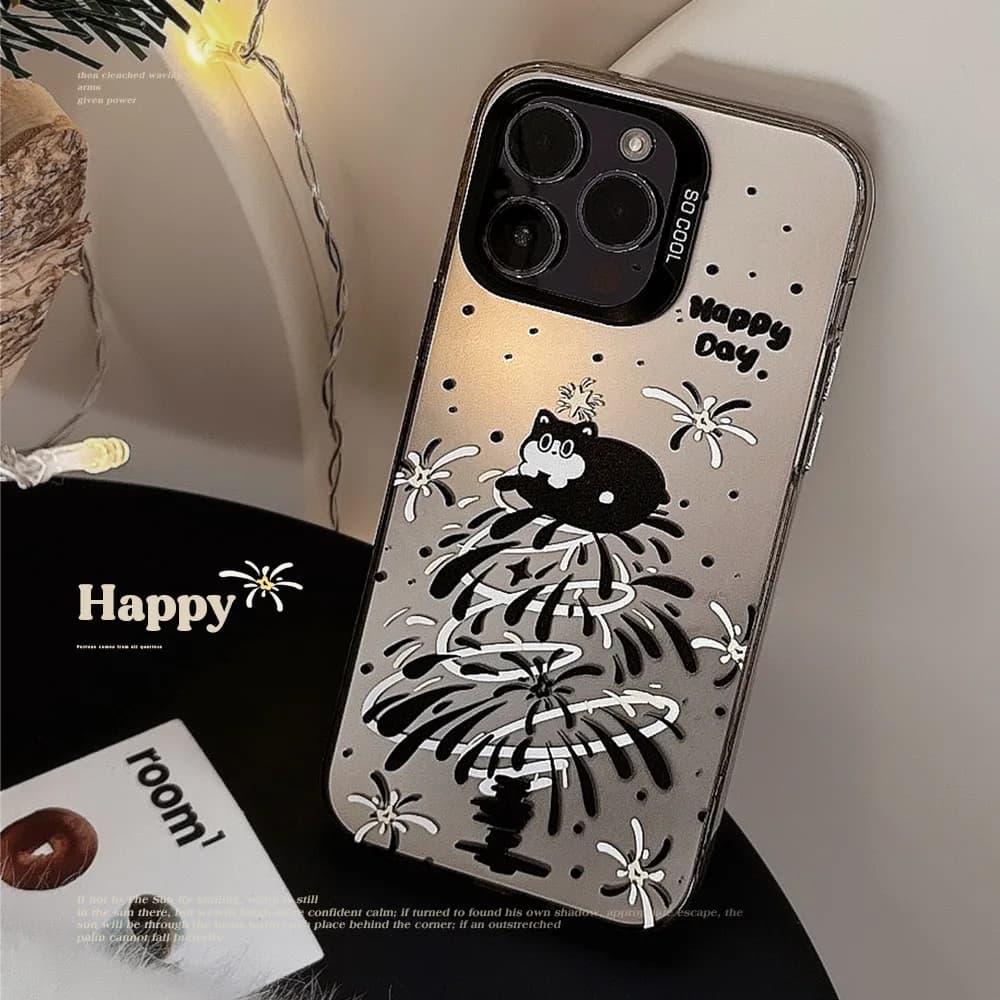 Luxury Cartoon Black Cat Tree Pattern Phone Case For iPhone 17 Air 16 15 14 13 12 11 Pro Max Shockproof Protective Hard Cover