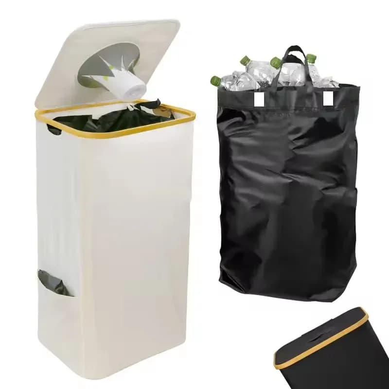 Cestino portaoggetti con coperchio Cestino portaoggetti per bottiglie riciclabile Organizzatore pieghevole per bottiglie di acqua di scarto Organizzatore per borsa rimovibile