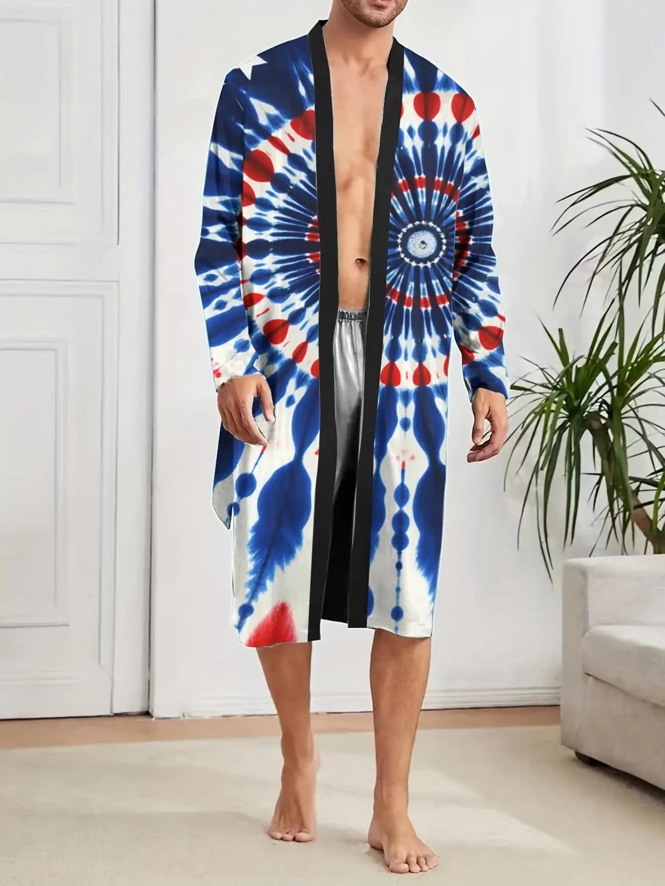 1 Pezzo Vestaglia da Uomo Primavera/Estate 2026, Vestaglia Notturna da Uomo, Vestaglia in Poliestere con Grafica, Accappatoio da Uomo Stampato in 3D, Pigiama da Uomo