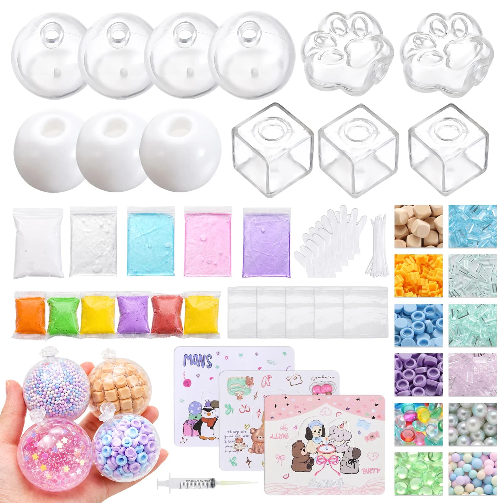 6cm Ball Skins DIY Stress Ball Making Kit 5cm Ball Skins Slime Squishy Ball Maker Kit Gloves Fillers Stress Ball Kit Craft Gifts