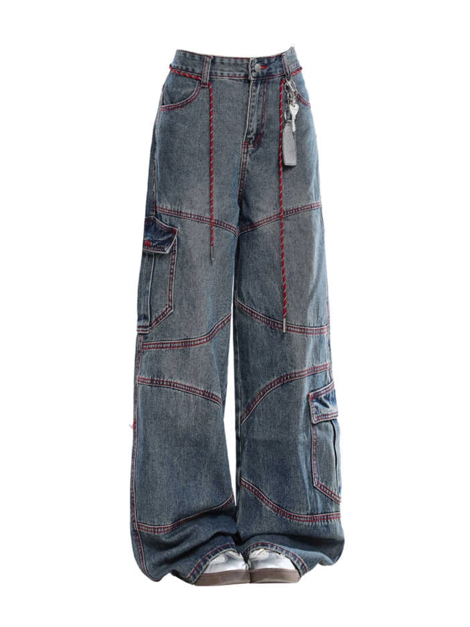 Jeans cargo larghi Y2k blu da donna Pantaloni in denim oversize vintage Harajuku Tasche stile giapponese anni 2000 Pantaloni Jean Abbigliamento 2025