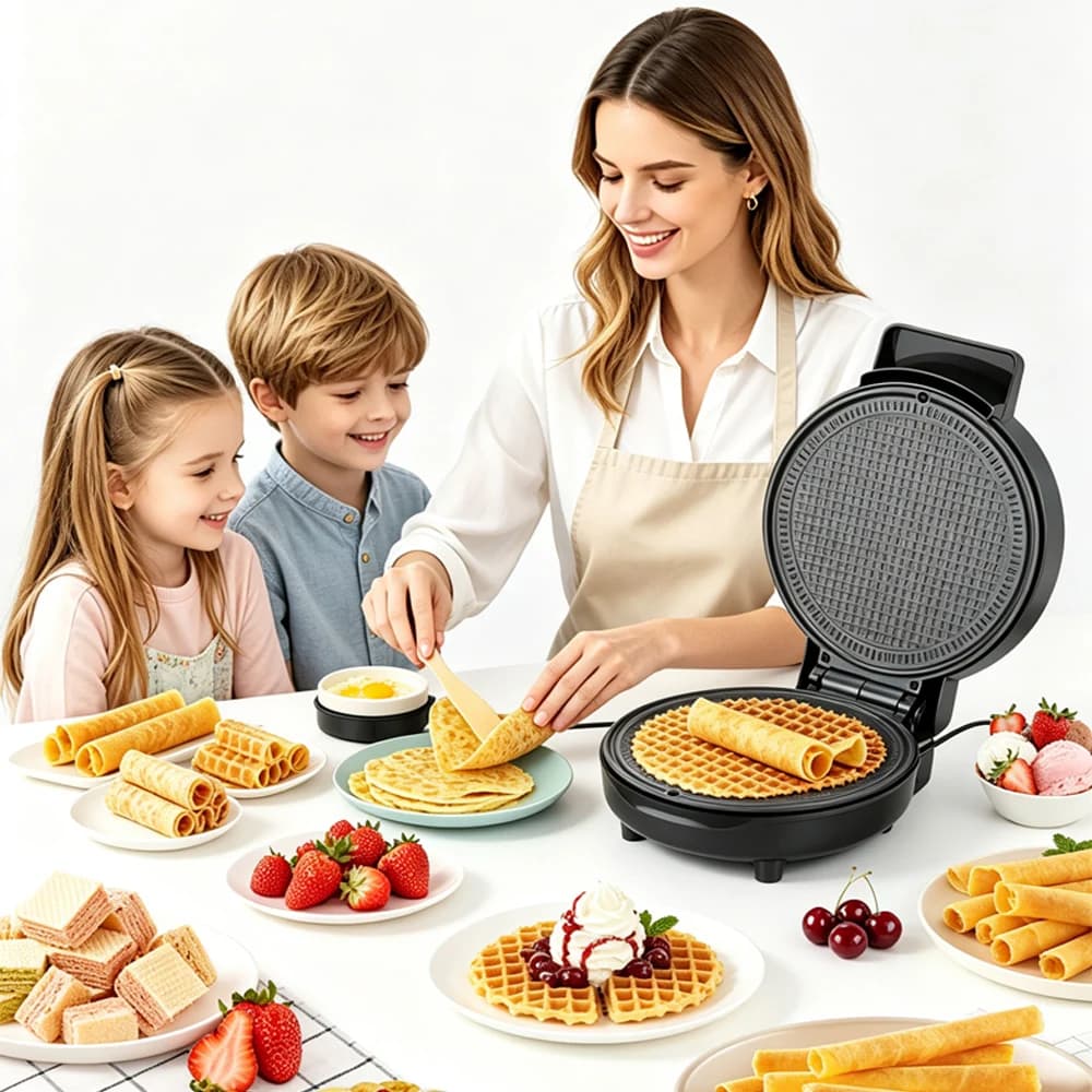 Macchina Elettrica per Coni Gelato e Waffle da Casa 1000W, Riscaldamento Rapido, per Biscotti Sottili, Pancake e Crêpe, 220V