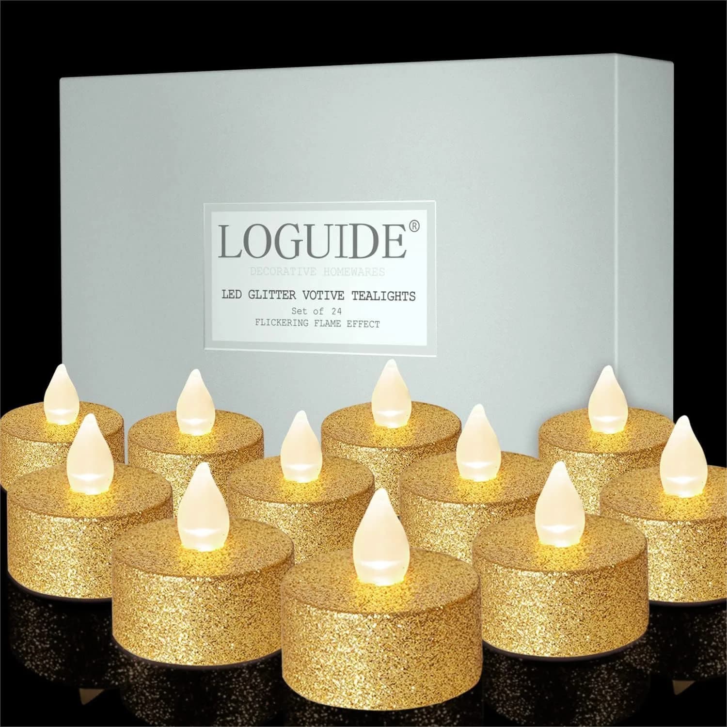 Candele LED Dorate, Confezione da 24 Candele Votive Senza Fiamma con Luce Tremolante Bianca Calda per Decorazioni da Tavolo per Matrimoni