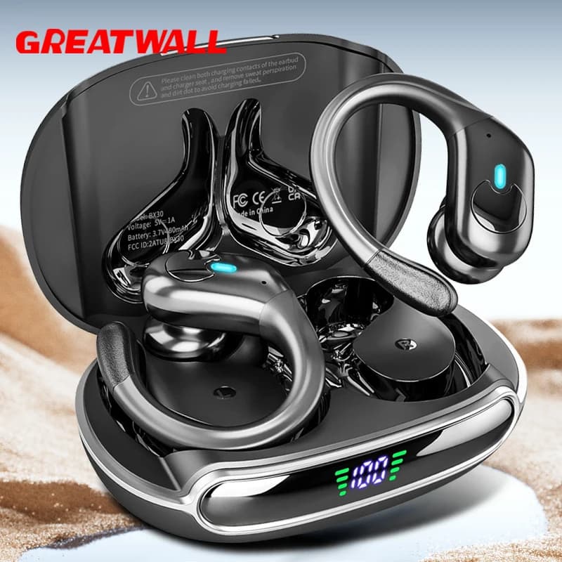 GREATWALL Auricolari wireless Cuffie HiFi Musica Stereo Sport Cuffie con riduzione del rumore Scatola di ricarica Display a LED Auricolari per chiamate HD