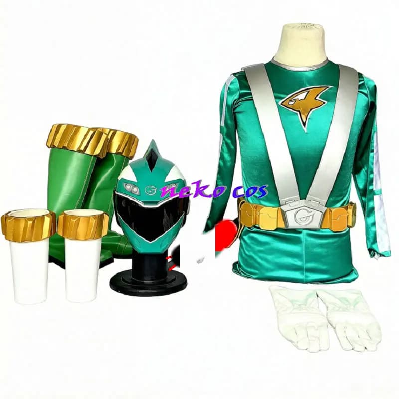 Costume Cosplay Nekocos Engine Sentai Go-onger Go-On Green: Tuta Completa, Casco, Maschera, Cintura, Scarpe, Copribraccia