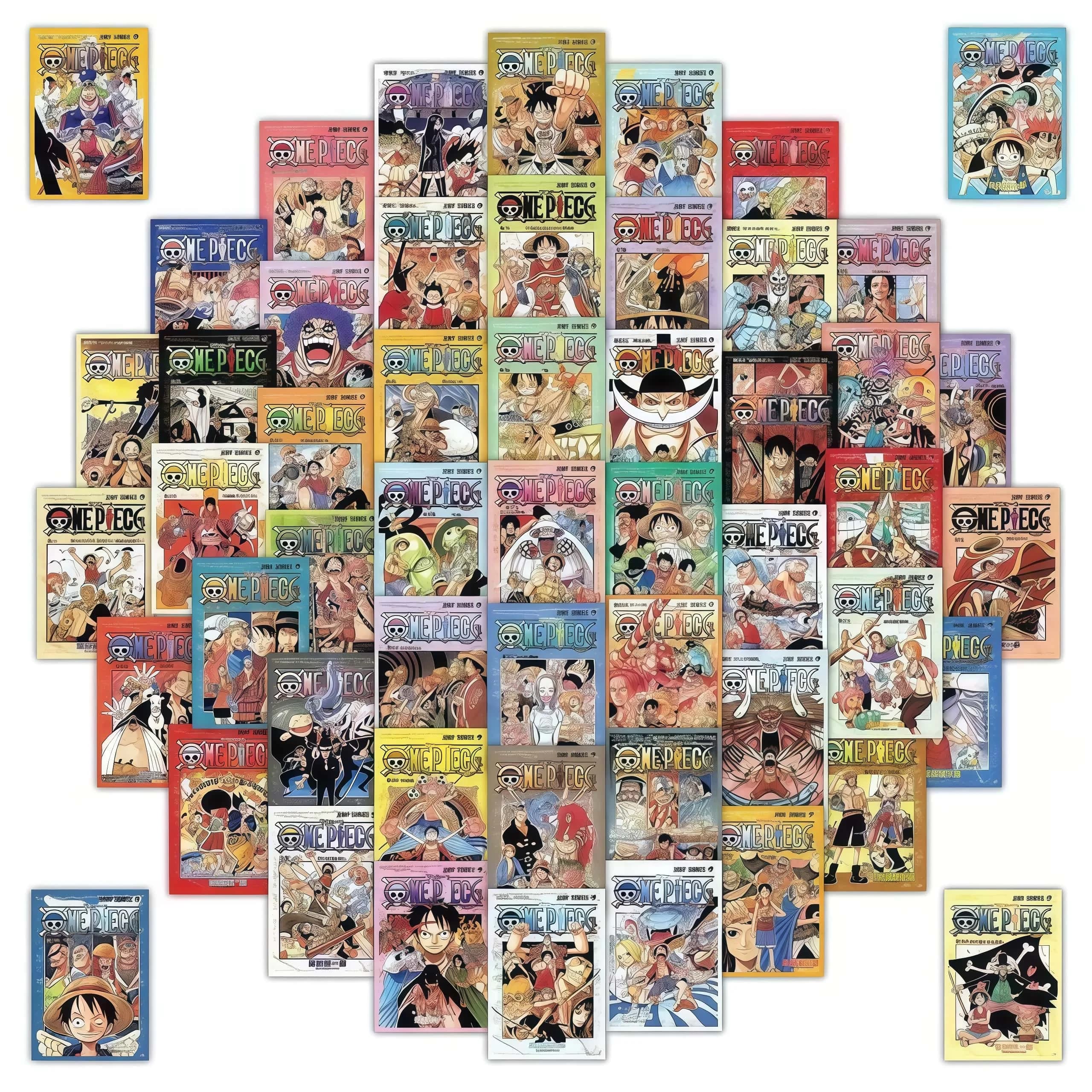 60Pcs One Piece Manga Cover Sticker Pack, Classic Anime Comic Book Cover Art Decals for Laptop Water Bottle Luggage Journal