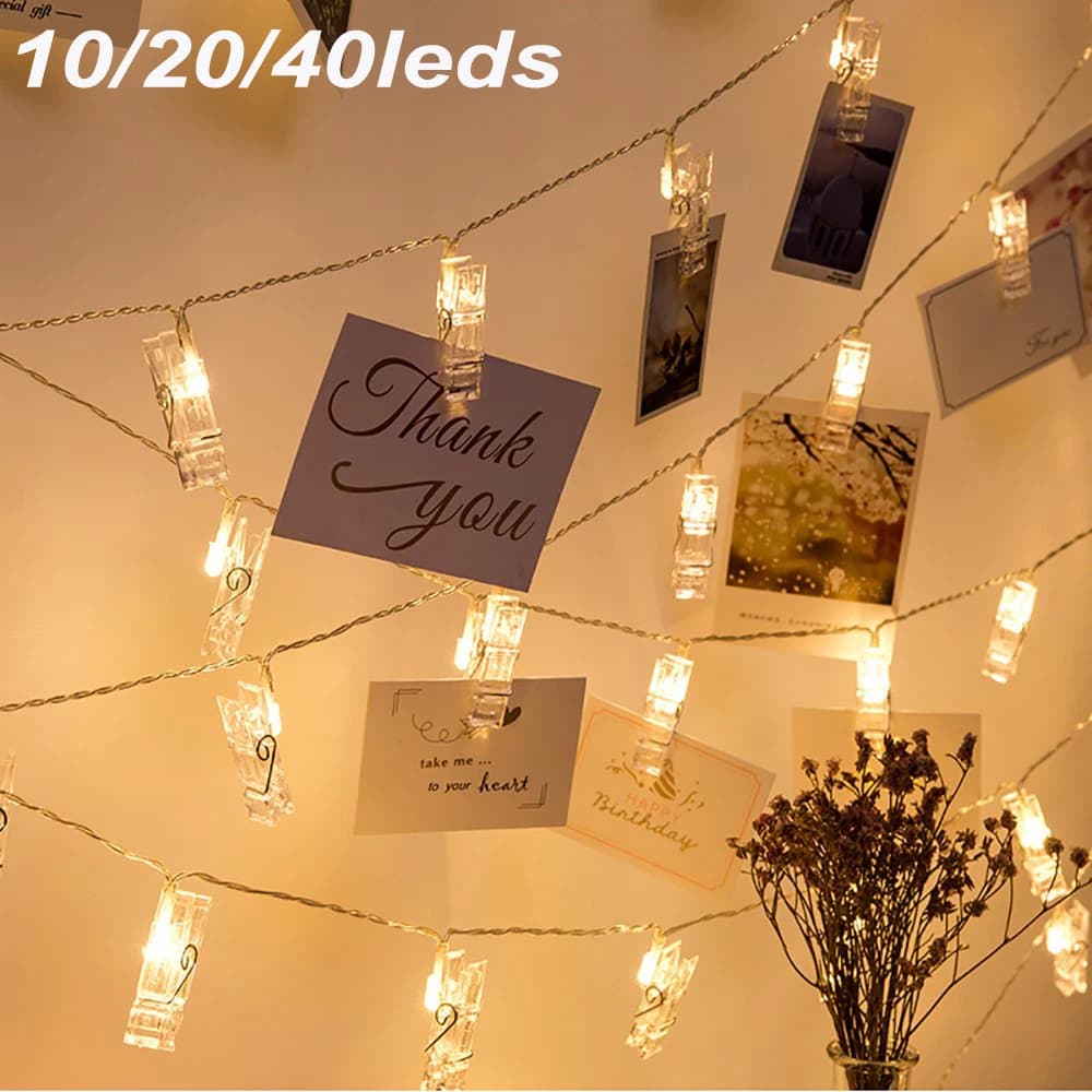LED Photo Clip String Light, 1m/3m/6m AA alimentato a batteria per appendere la carta fotografica camera da letto Wall Anniversary luce decorativa