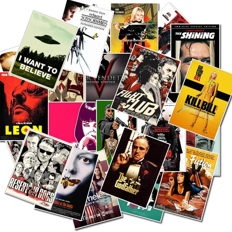 25 pcs stickers for classic movie posters Pulp Fiction Godfather fashion decals retro for laptop scrapbook luggage stickers for phone toys