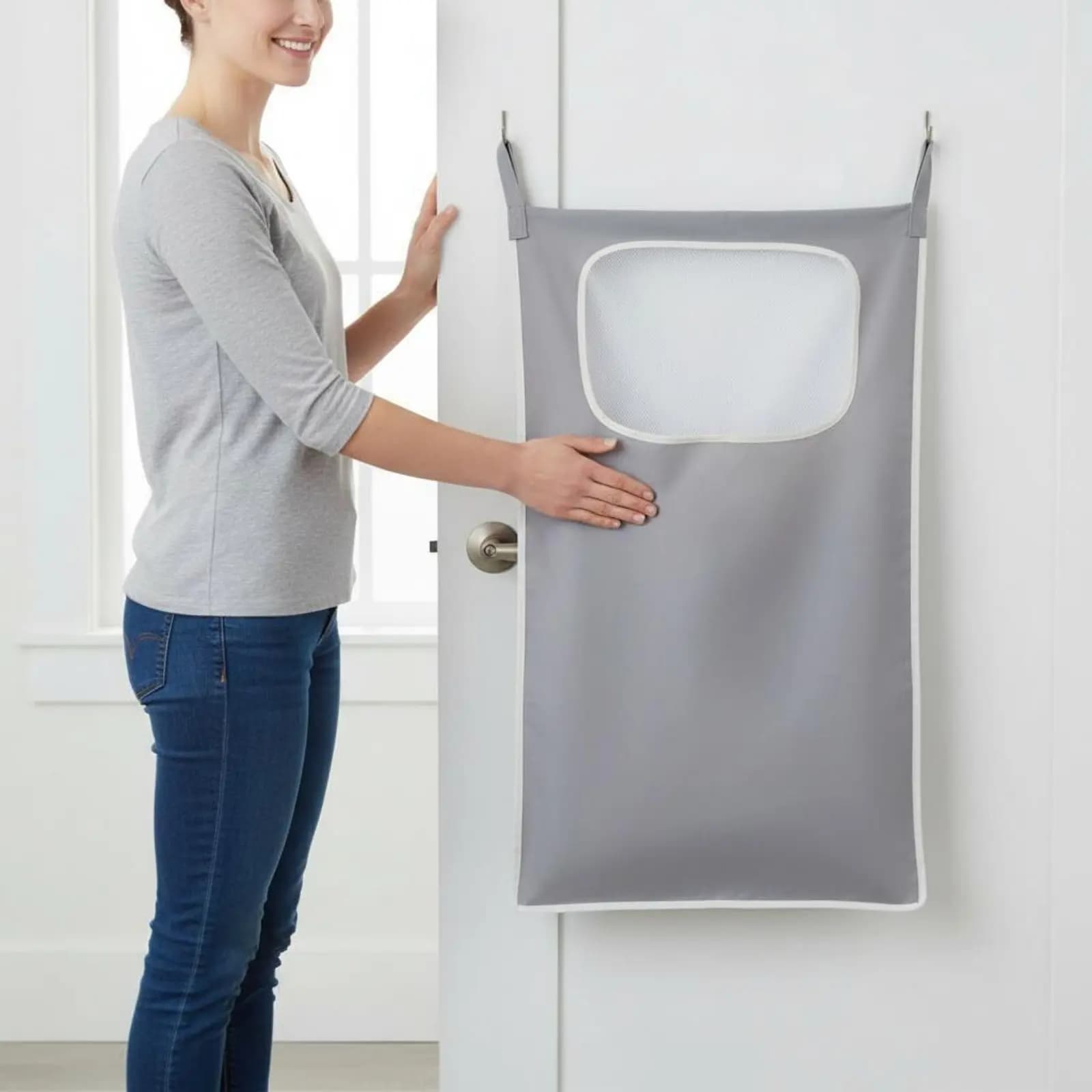 Cesto portabiancheria da appendere alla porta, senza foratura, borsa portabiancheria da parete, facile da installare, resistente agli strappi, per l'organizzazione domestica