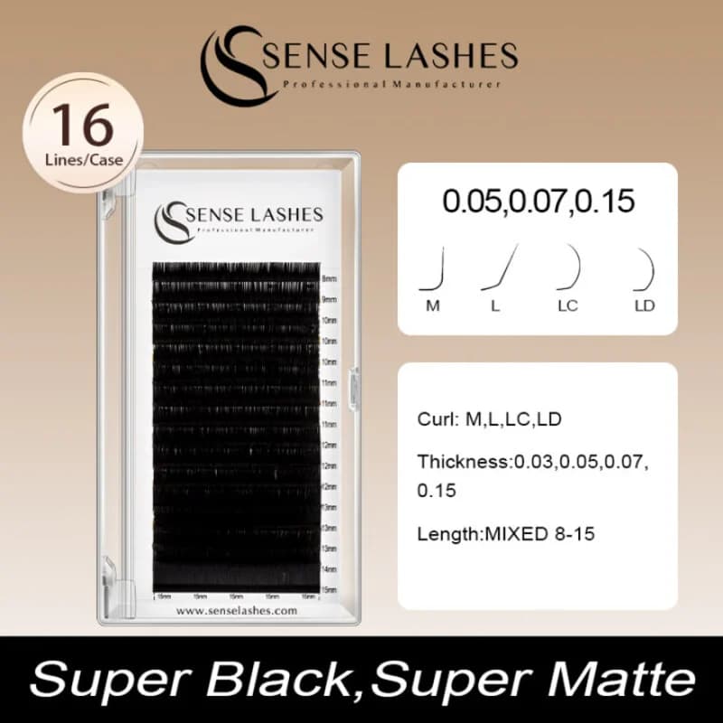 SENSE LASHES L / M / LC / LD Estensioni ciglia arricciate Nero naturale 8-15mm Ciglia finte individuali Trucco in seta morbida