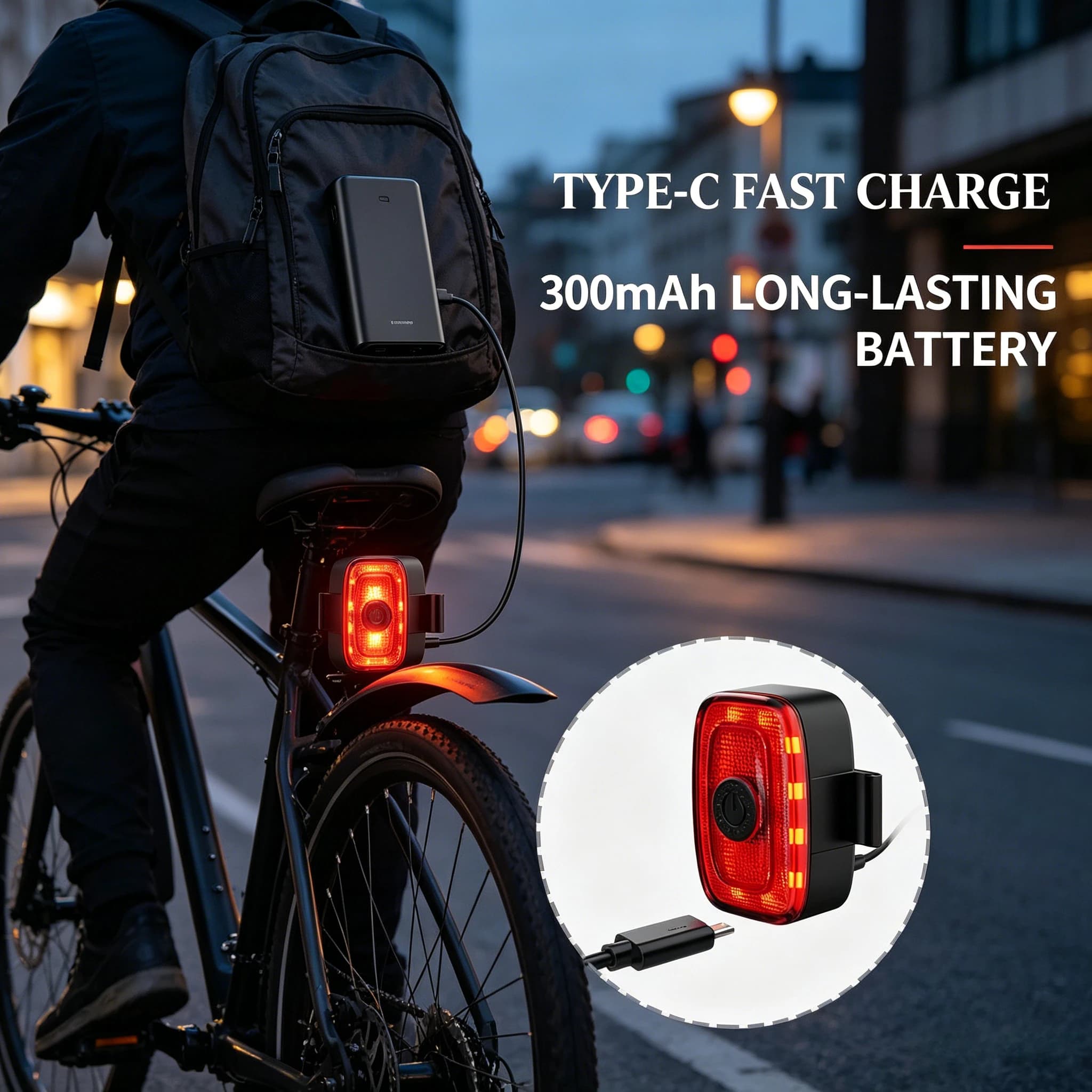 Luce Posteriore Intelligente per Bicicletta OFFBONDAGE, Impermeabile, Ricaricabile USB-C, Accessorio per MTB e Ciclismo Notturno