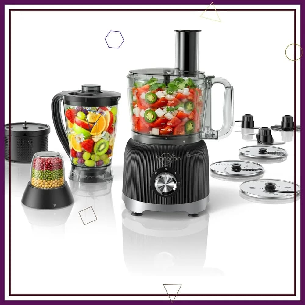 Robot da Cucina e Frullatore 11-in-1 da 600W, 2x Ciotole da 8 Tazze, Affettatrice, Tritatutto, Mixer, Senza BPA