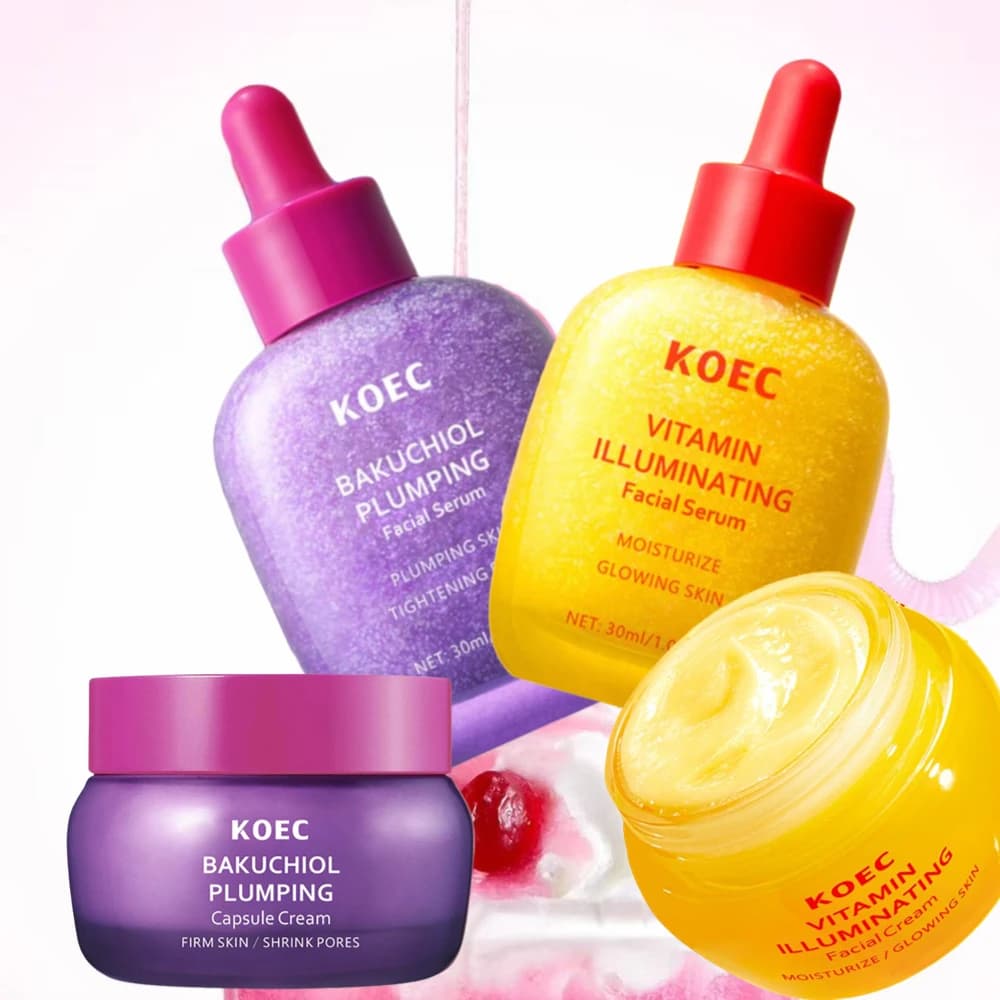 KOEC BAKUCHIOL & Vitamina Skincare, Crema Rimpolpante in Capsule e Siero Illuminante, Trattamento di Bellezza Rassodante Antirughe Idratante