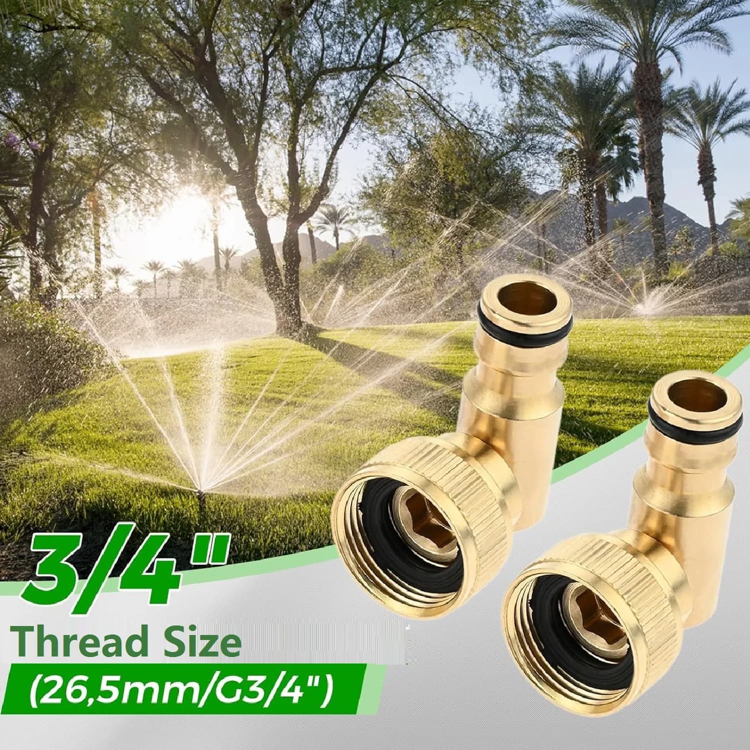 90-degree angled 2-piece brass garden faucet connector with plug-in coupling and quick twist connection with 3/4 inch female thread