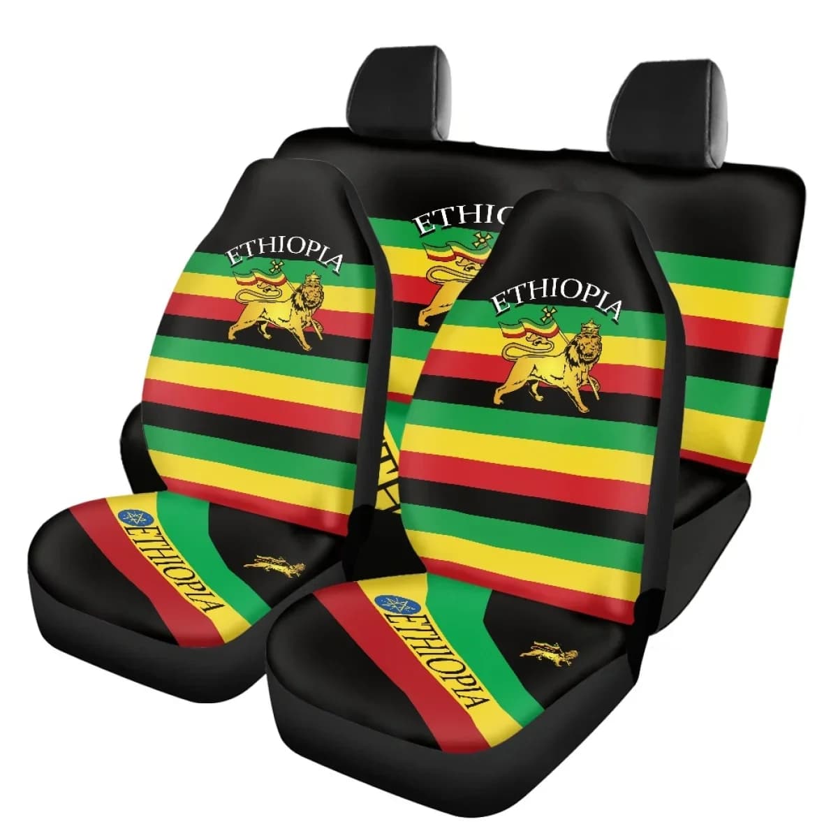 New Ethiopia Flag Design Rastafari Lion of Judas Complete Set Car Seat Covers Vechiles Bearing Must-have for Women Men Gifts