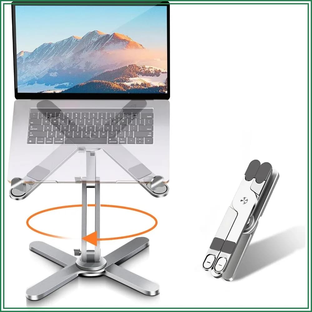 360° Rotating Laptop Stand, Height & Angle Adjustable, Ergonomic Metal Riser, Foldable for Storage, Fits All MacBook & Laptops up to 16 inches