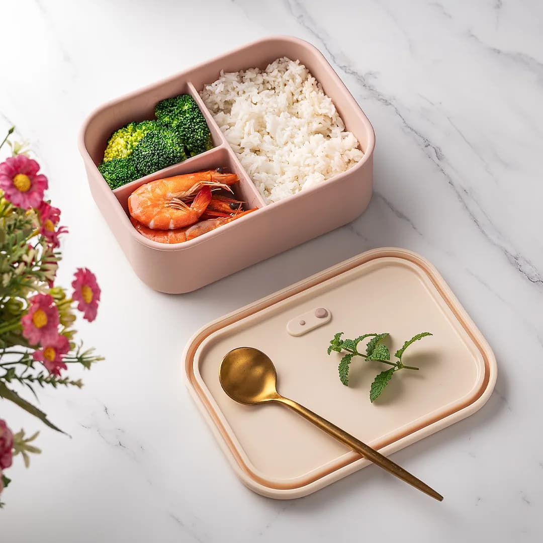 700ml/1300ml Silicone Bento Box 3 Compartment Meal Prep Container Microwave Safe Lunch Box With Air Vent For Adults Kids