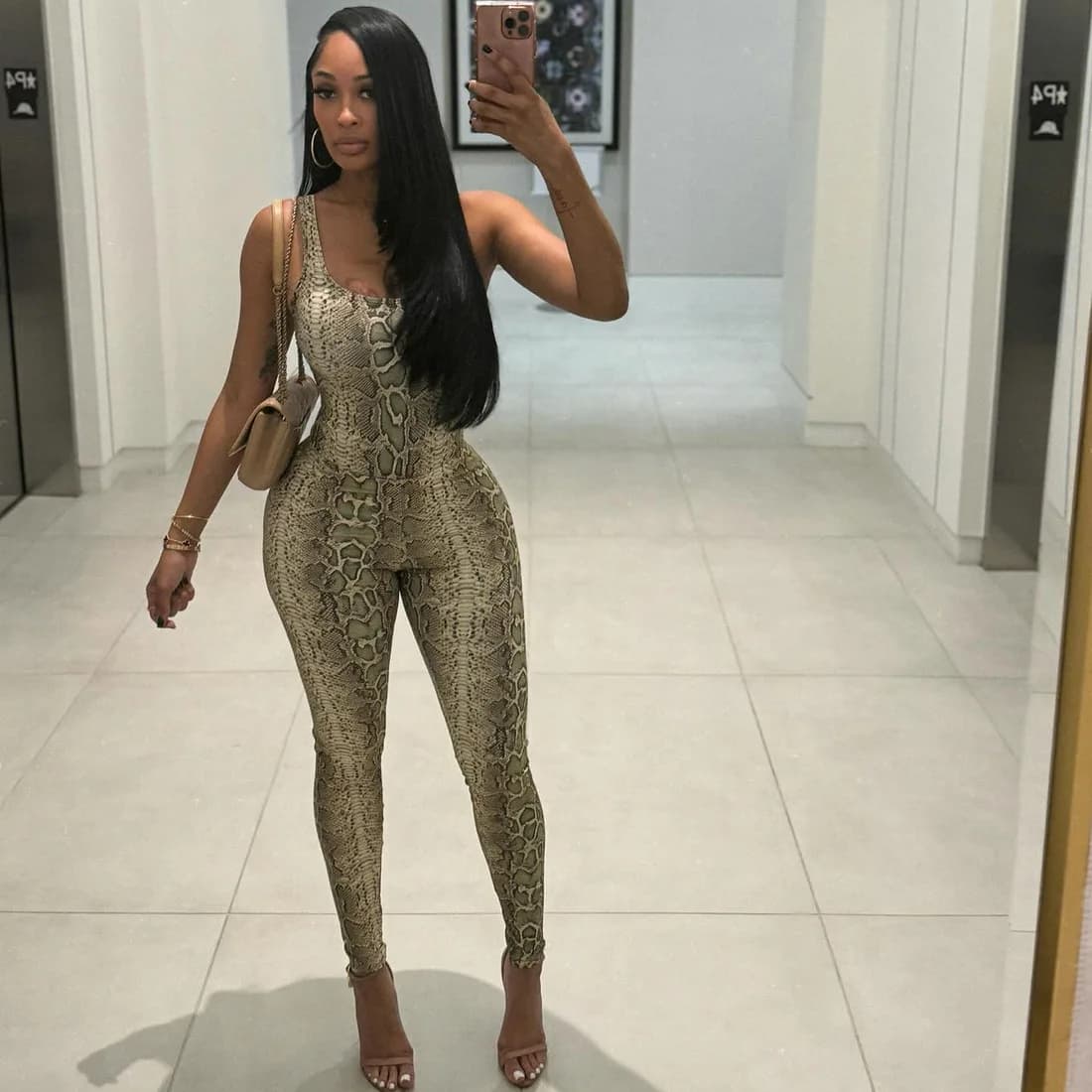 DSMTRC Summer High Street Sleeveless Pants Suits for Women Snake Pattern Square Collar Body Tops+High Waist Trousers Two Pcs Set