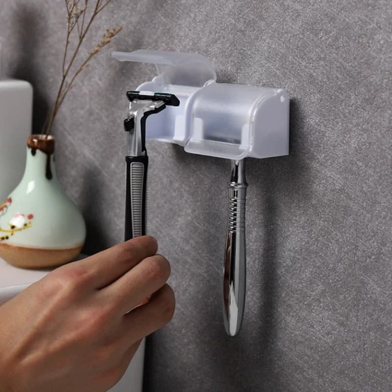 Supporto da parete per rasoio da uomo con ventosa, porta lame, spazzola e accessori, in plastica, per bagno
